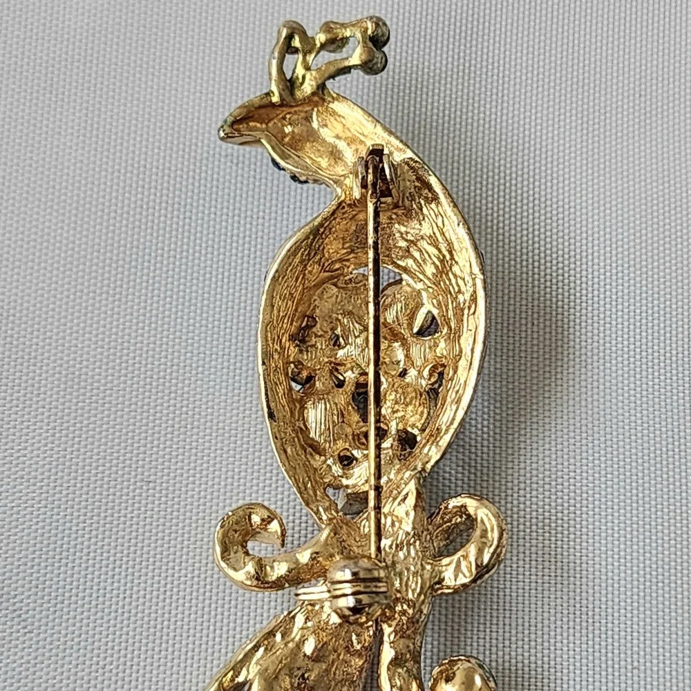 Peacock Blue Bird Brooch Pin‎ Colorful Rhinestone Costume Jewelry Collectible